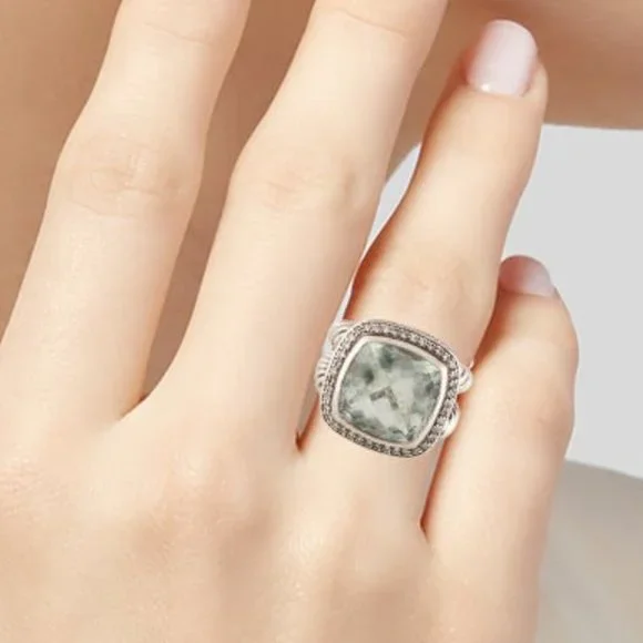 DAVID YURMAN STERLING SILVER 925 PARASIOLITE & DIAMOND ALBION RING - Picture 4 of 6